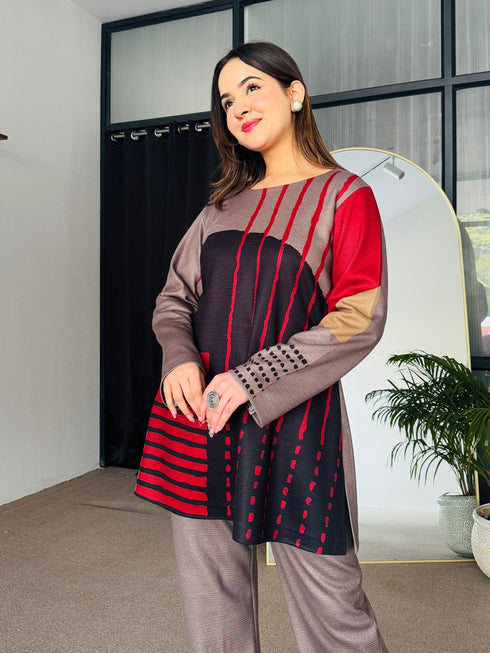 Smoky Scarlet Woollen Co Ord Set